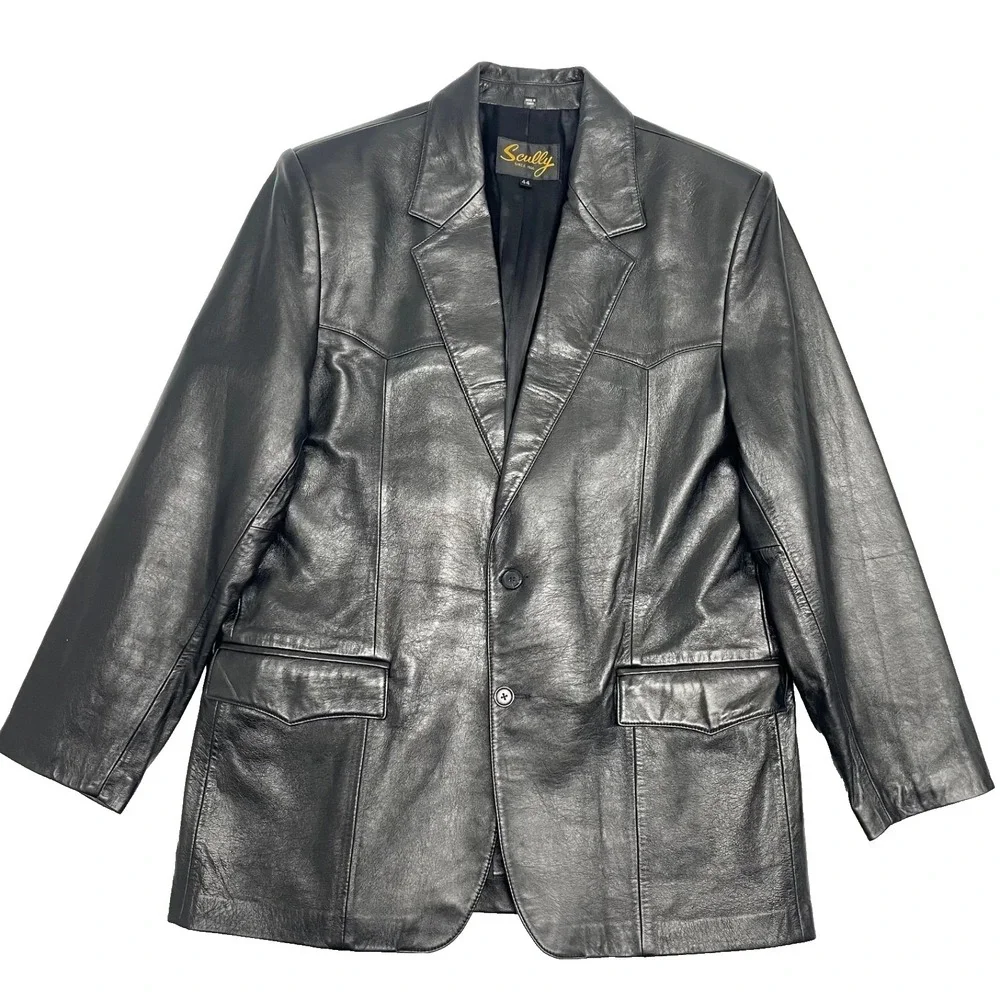 Sportcoat Blazer Western Scully Mens 44 Soft Lambskin Leather Jacket Yokes Black